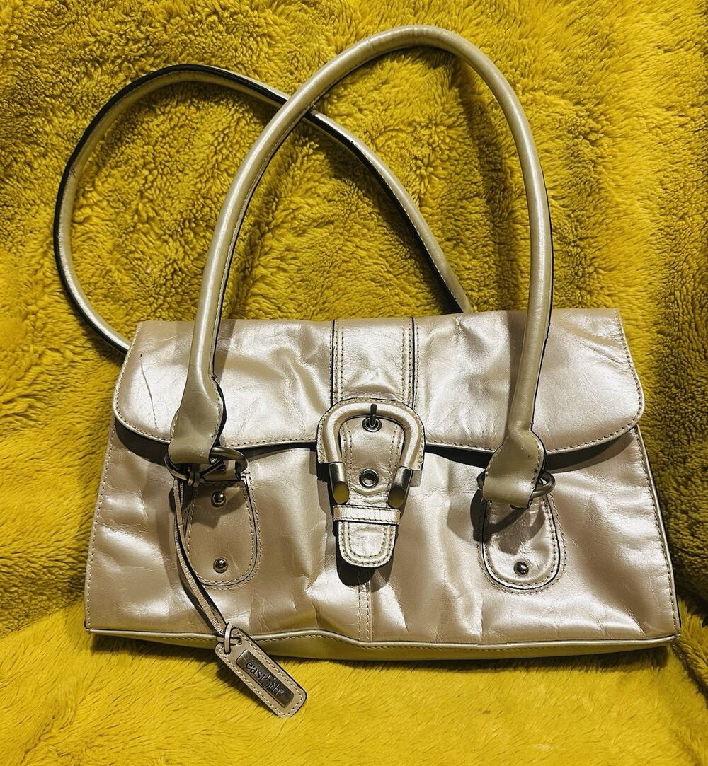 East 5th Beige Handbag Purse Shoulder Bag Gold Buckle Accents Genuine Leather